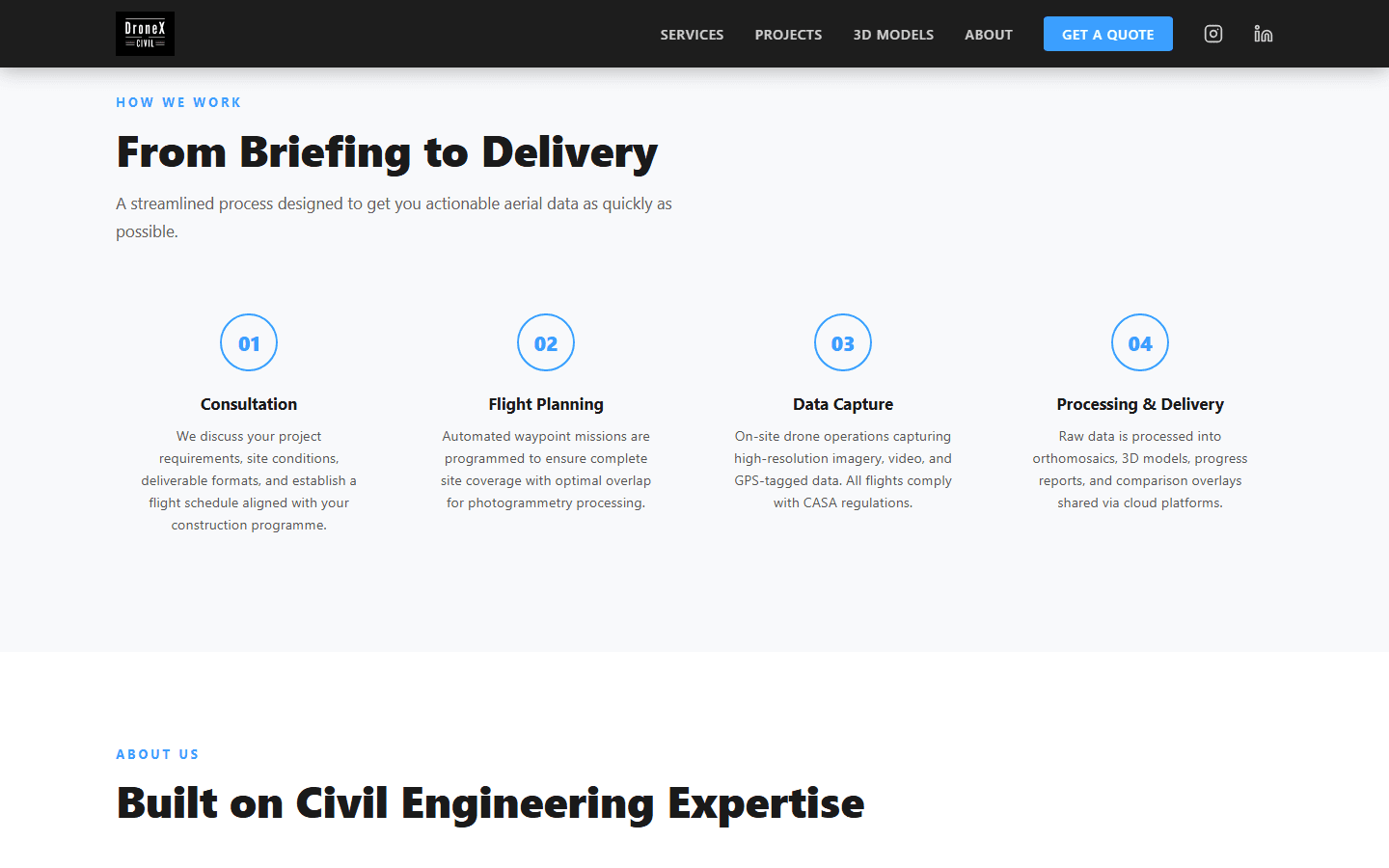 DroneX Civil briefing-to-delivery process on desktop