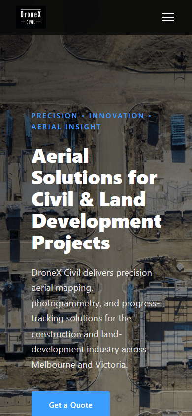 DroneX Civil homepage on mobile