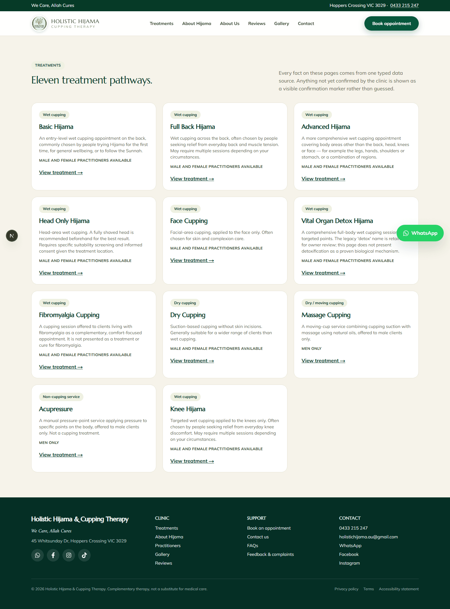 Treatments index page on desktop