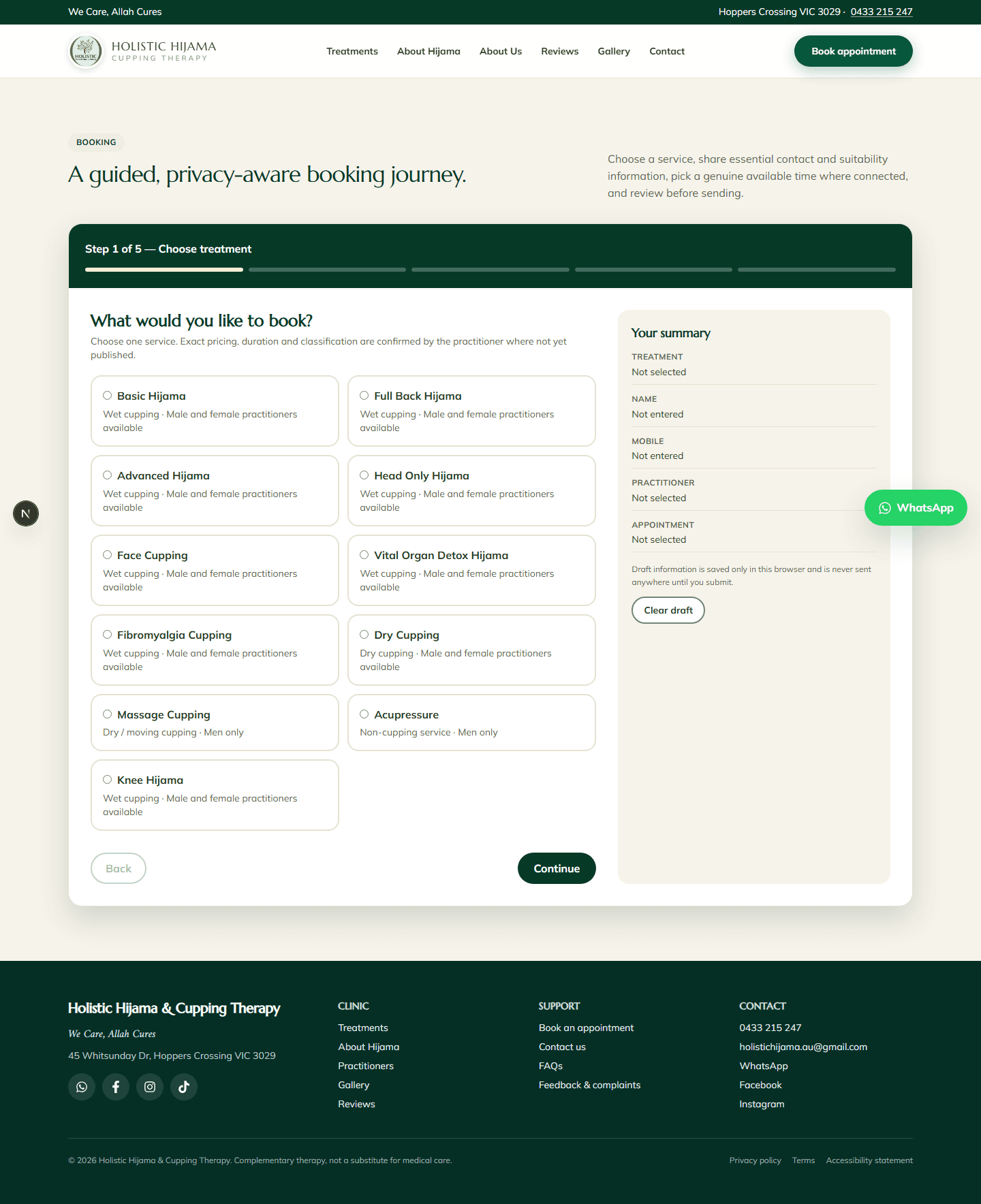 Booking wizard on desktop