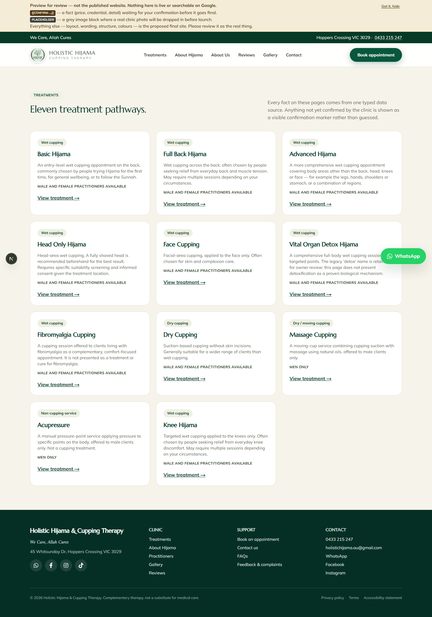 Treatments index page on desktop