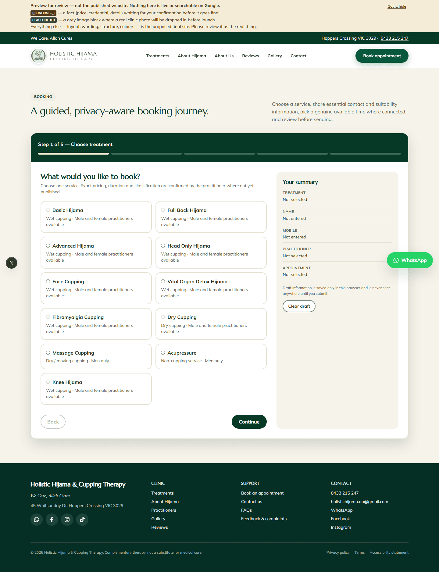 Booking wizard on desktop